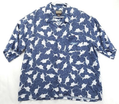 Boss by IG Design Shirt Mens 2XL Blue White Fish Marlin Button-Up