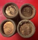 TAILS/TAILS (4) FOUR RED OBW BU LINCOLN WHEAT PENNY ROLLS YEARS UNKNOWN
