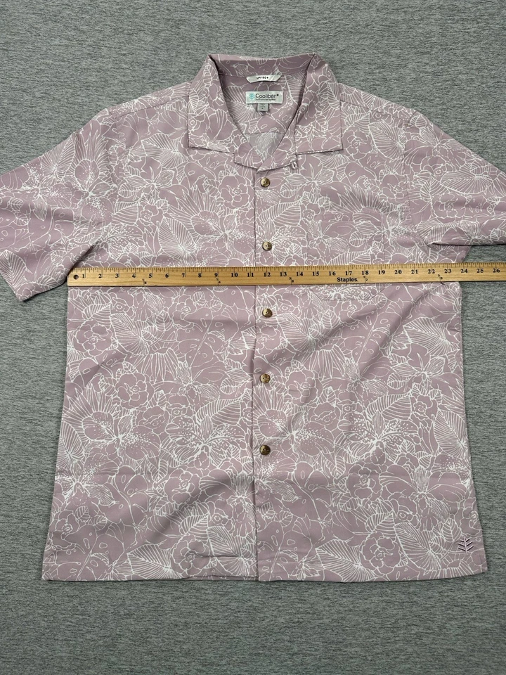 Camisa Hawaiana Coolibar Para Hombres Grande Púrpura Floral Cuello Lazo Campamento UPF 50+ Trópico Foto 4 de 4