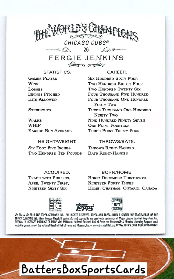 2014 Topps Allen & Ginter #26 Fergie Jenkins - Image 2 of 2