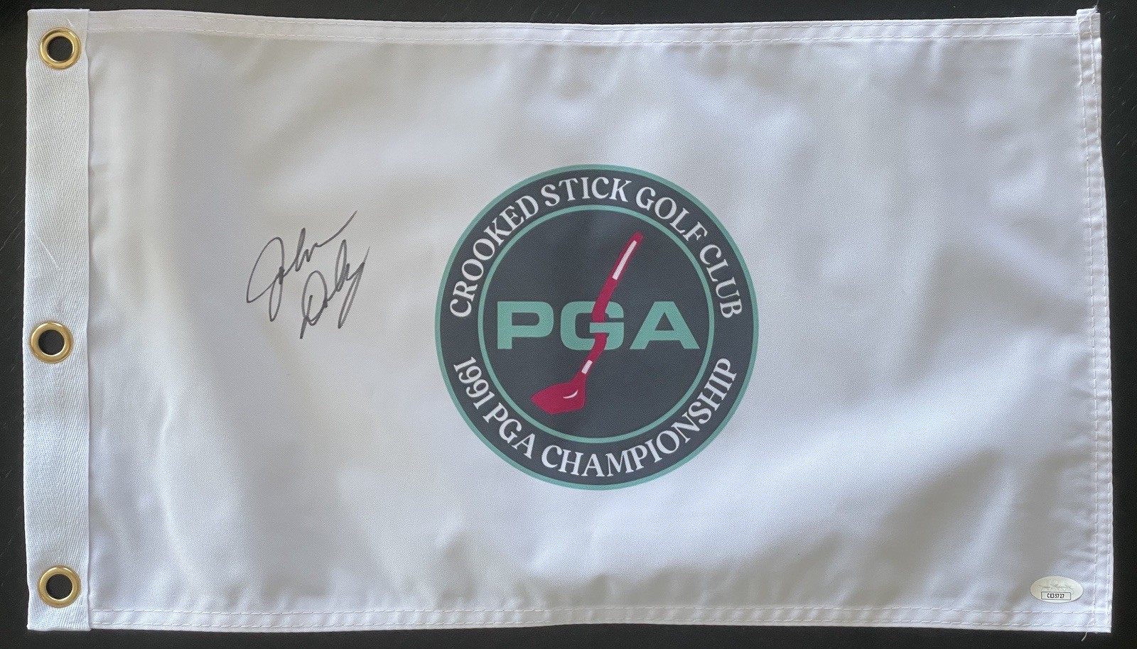 John Daly Autographed Signed 1991 PGA Championship Pin Flag JSA COA Crooked Stick Golf 
