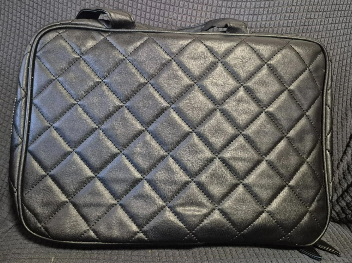 Trish McEvoy large Black Quilted Makeup Planner 13x9x3 with clutch Makeup Bag