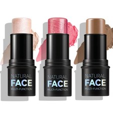 3 Pcs Face Contour Sticks Set - Shades with Highlighter  Blush Sculpted Comp...