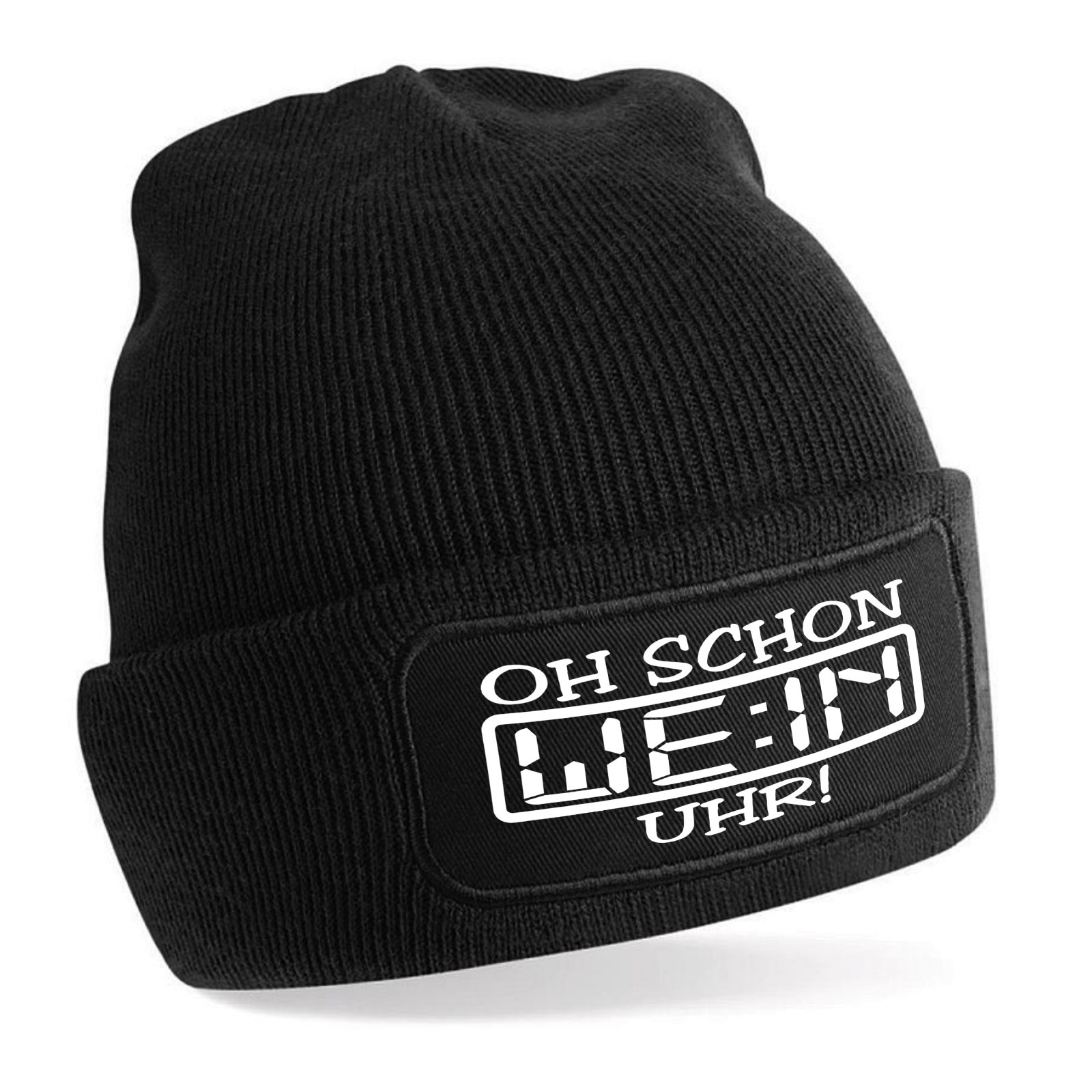 Beanie Mütze mit Spruch OH SCHON WEIN UHR – Strickmütze Geschenkidee Wintermütze