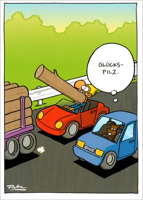 Cartoon-Postkarte Ralph Ruthe ''Glückspilz.''