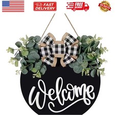 Welcome Sign for Front Door Porch Decor Farmhouse Wreath Wall Decor  30cm Rou...