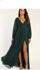 Lulus Emerald Green Long Sleeve V-Neck Maxi Dress Size XS