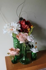 Vintage Green Depression Glass Vases - Lot of 4