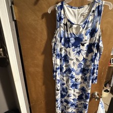 Calvin Klein Blue White Floral Keyhole Neck Sleeveless Sheath Dress Size 8