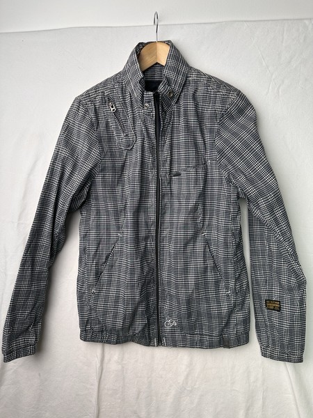 Gstar Bomber Women’s Jacket S / M Navy White Gingham Nylon Zip Up Track Check
