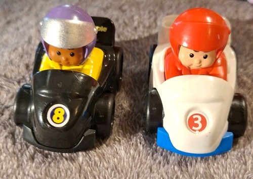 Fisher-Price Little People Wheelies Race Cars Lot of 2 Black #8 White #3 Toddler