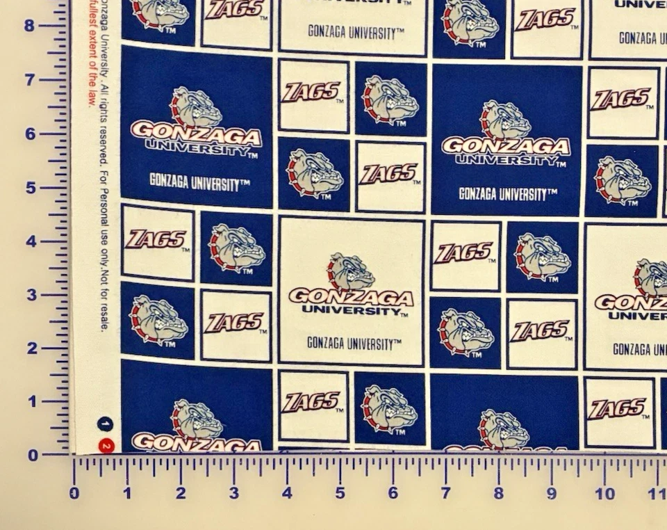 Gonzaga University Cotton Fabric 1 3/4 yards Zags College Football Rare OOP HTF - Image 3 of 4