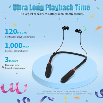 MUITUNE BLUETOOTH EARBUDS 120 HOURS EXTRA LONG PLAYBACK WITH MICROPHONE BLACK