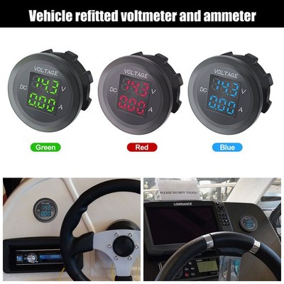 DC 12V-24V LED Digital Voltmeter Amperemeter Dual Anzeige Rund Einbau Auto Boot
