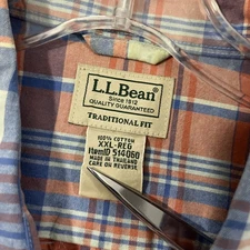 LL Bean Mens Shirt Size XXL Orange / Blue Plaid 100% Cotton Beach Travel Y2K