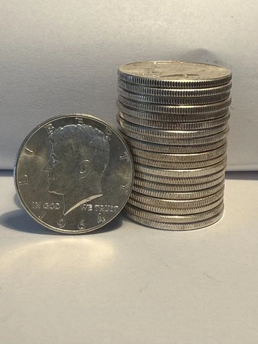 LOT (20) BU UNC 1964 KENNEDY HALF DOLLAR ROLL 90% SILVER $10 FACE
