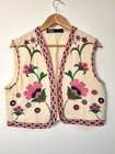 Zara Embroidered Waistcoat Size XL Cream Pink Floral Boho Folklore Gilet