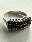 VINTAGE STERLING SILVER SIZE 6 Dark RED STONES W/ MARCASITE RING 2.9 GRAMS