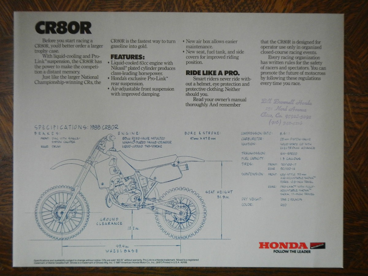 88 HONDA CR80R NOS OEM DEALER