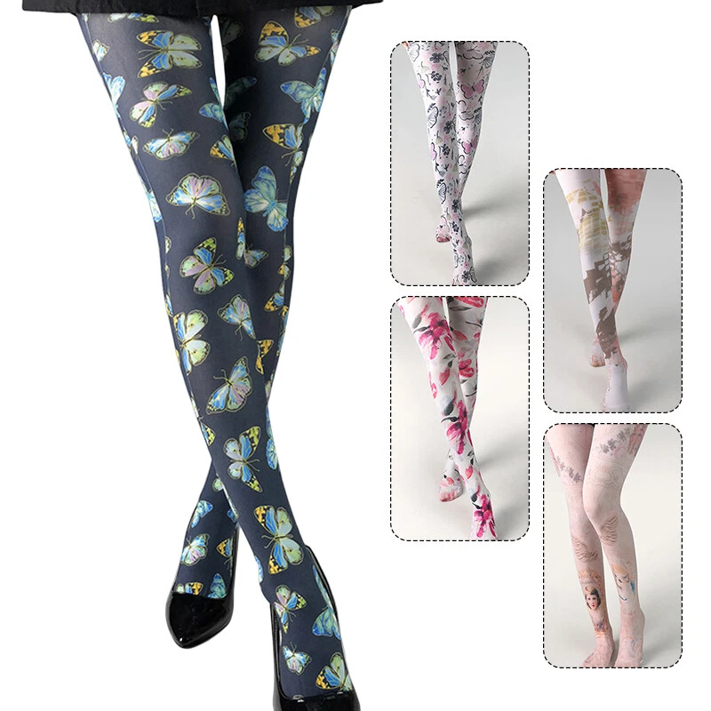  Thin Print Pantyhose Women High Waist Butterfly Sotckings Opaque Stretch Tights - Изображение 4 из 4