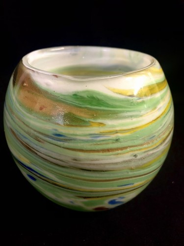 Candela votiva in vetro artistico stile Murano verde e oro. - Foto 2 di 11