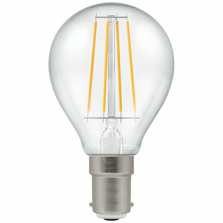 2 x LED golfball Filament Clear Dimmable  5W  2700K  SBC B15 7222 Round Crompton