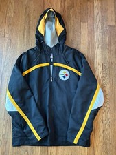 Reebok Onfield Pittsburgh Steelers Coat Fleece Lined Hood Full Zip Windbreaker M