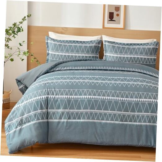 Comforter Set Textured Striped Comforter with 2 Pillowcases King Dusty Blue-image