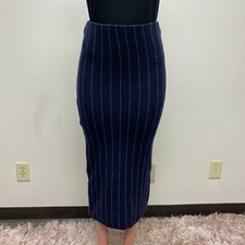 VTG Ralph Lauren Navy Blue Pinstripe Midi Cashmere Nicole Pencil Skirt S 895