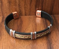 Solid Copper Leather Wrapped Magnetic Bracelet Men Women Energy Therapy Cuff