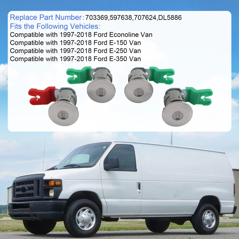 Juego de cilindro de encendido y cerradura de 4 puertas para furgoneta Ford Econoline E350 E250 E150 703369 Foto 3 de 4