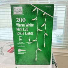 Home Accents Holiday 200 Ct Lights Warm White Mini LED Icicle Light Set 17.5 Ft