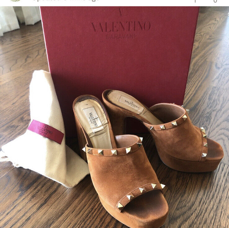 Valentino Rockstud Studded Suede Platform Mule Sandals Heels Valentino Rockstud Studded Suede Platform Mule Sandals Heels
