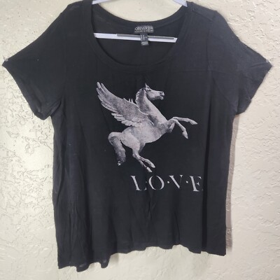 FOREVER 21 Pegasus ''LOVE'' Print Black T-Shirt +Size 2X Made in USA