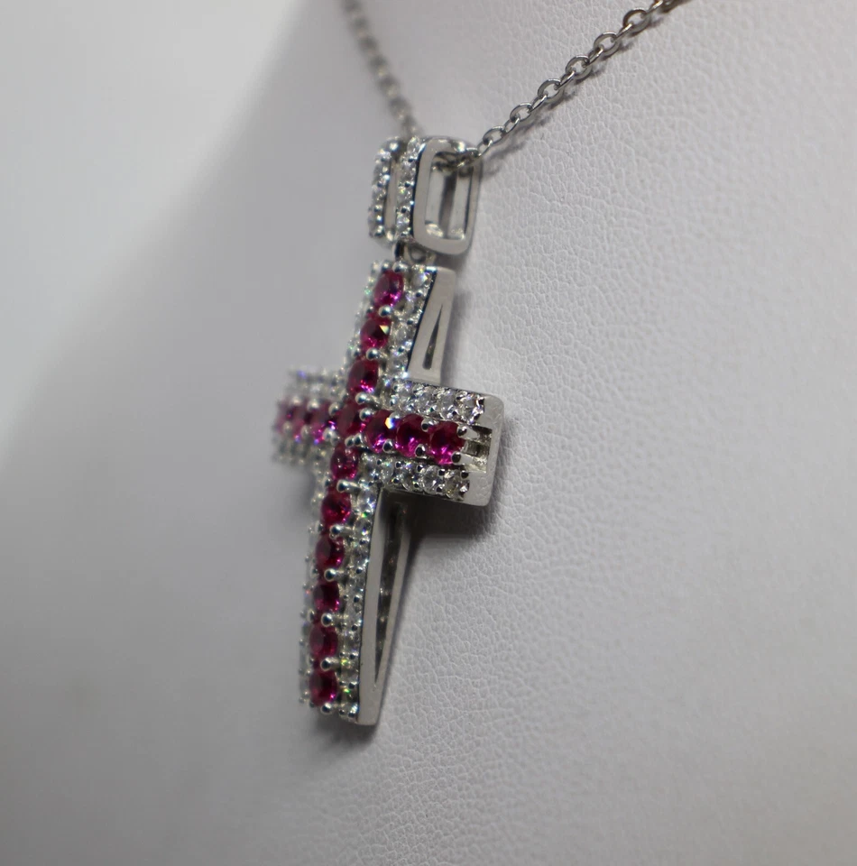 CROCE CIONDOLO ARGENTO ZIRCONI RUBINI E BIANCHI RODIATA MM 21X3 EXPLOIT - Immagine 2 di 4