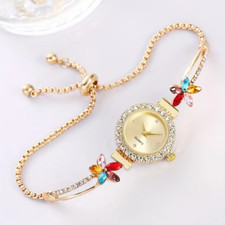 Fashion Shiny Colorful Rhinestone Women Quartz Wristwatch Adjustable Alloy Gift