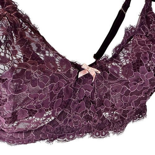 46DD Underwire Bra Lace Plunge Lane Bryant Cacique Plum 4 Hook Back Closure NEW - Picture 2 of 12