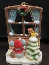 Little Cat  Mouse Looking Through Window 3  Christmas Ornament