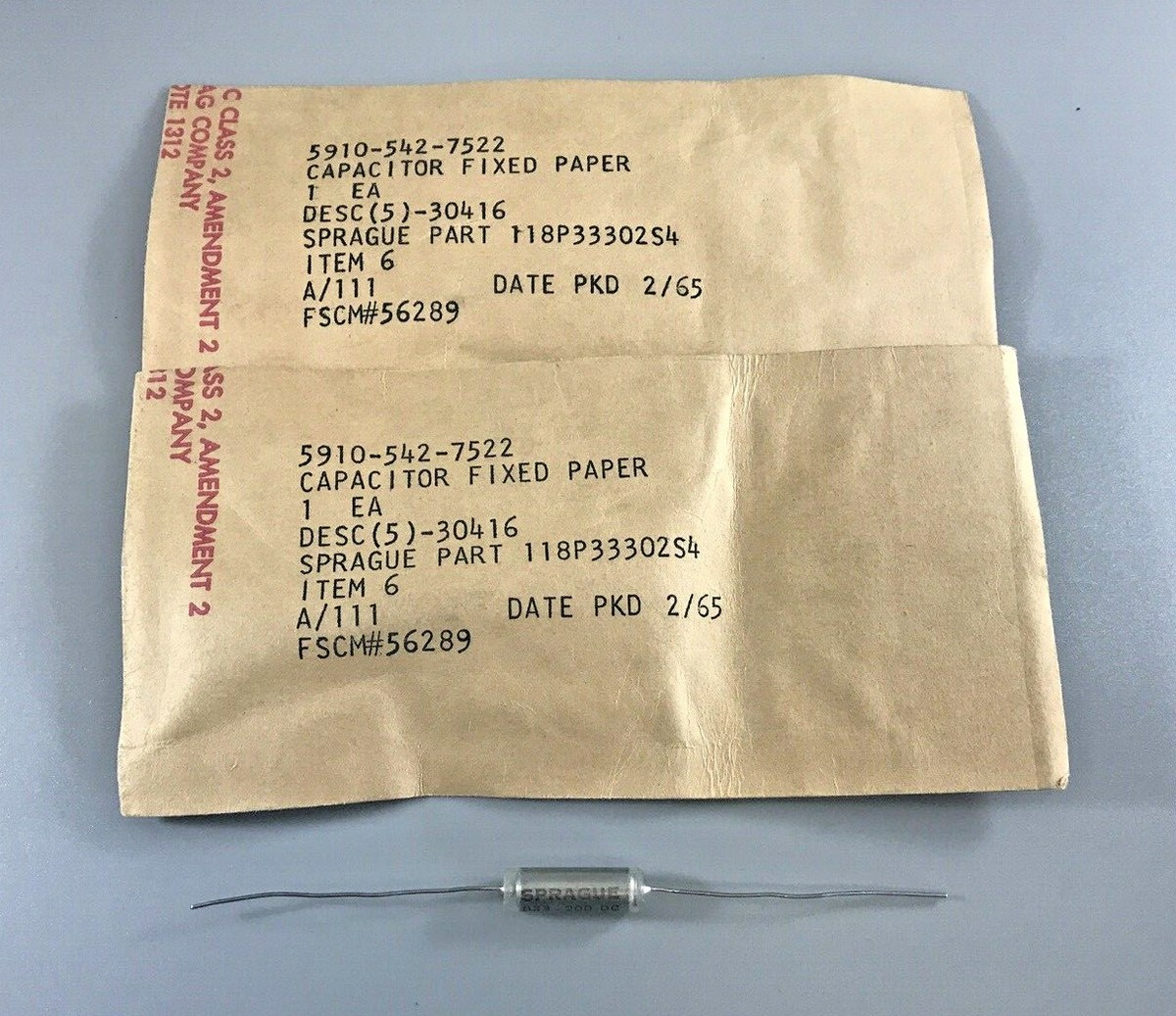 LOT OF 2 SPRAGUE ELECTRIC 118P33302S4 FIXED METALLIZED PAPER