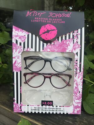  BETSEY JOHNSON 3 PACK PREMIUM READING GLASSES MULTI READERS +2.00 