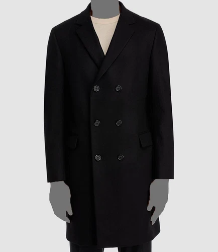 Bloomingdale's Men's Black Cashmere Wool Blend Double Breasted Overcoat Size 44R video thumbnail