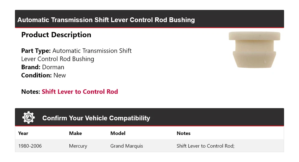 Buje de varilla de control de palanca de cambios para Mercury Grand Marquis Dorman AT 1980-2006 Foto 2 de 3