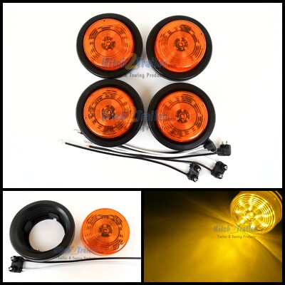 (4) AMBER 12 LED Light Trailer 2-1/2'' round,w/plug,Grommet Clearance marker 2.5''