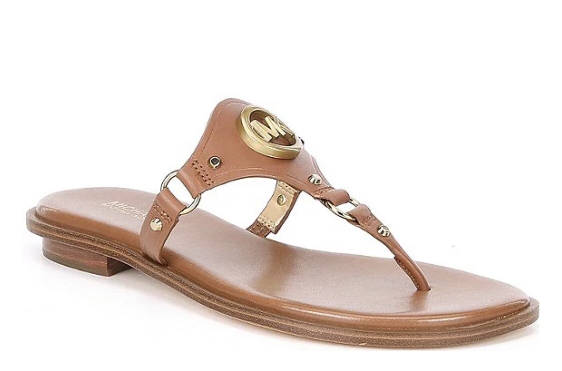 Women MK Michael Kors Conway T-Strap Flat Slip On Leather Sandals | eBay UK