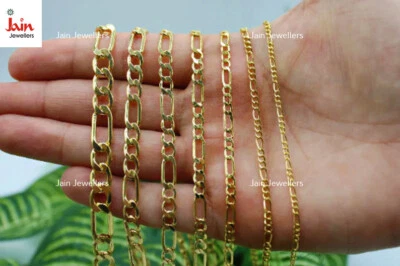 Echt Gold 18 Karat Beschauzeichen Figaro Kette Herren Halskette Breite 2MM Zu - Bild 1 von 4