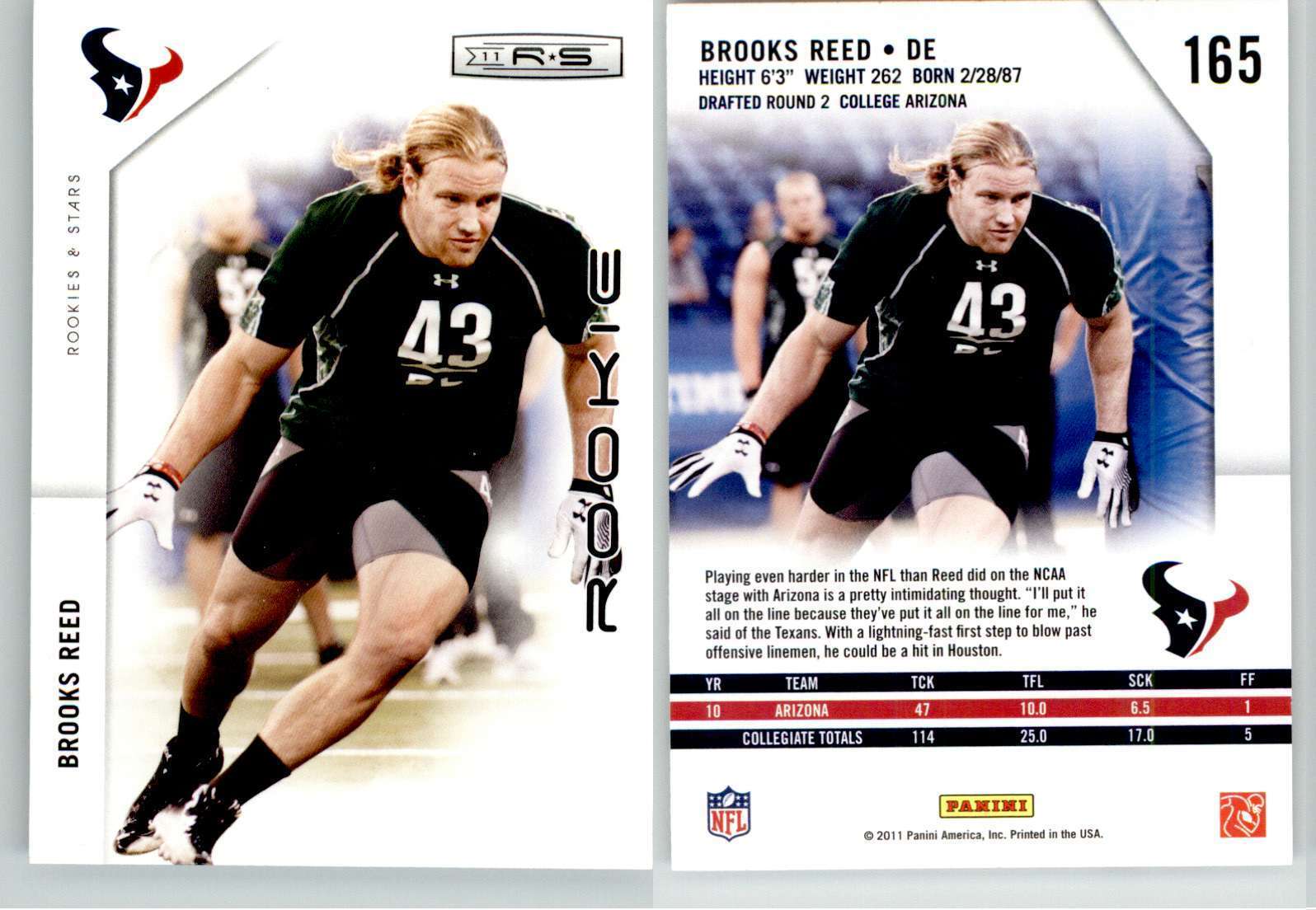 Brooks Reed 2011 Rookies & Stars #165 Arizona Texans RC Rookie | eBay