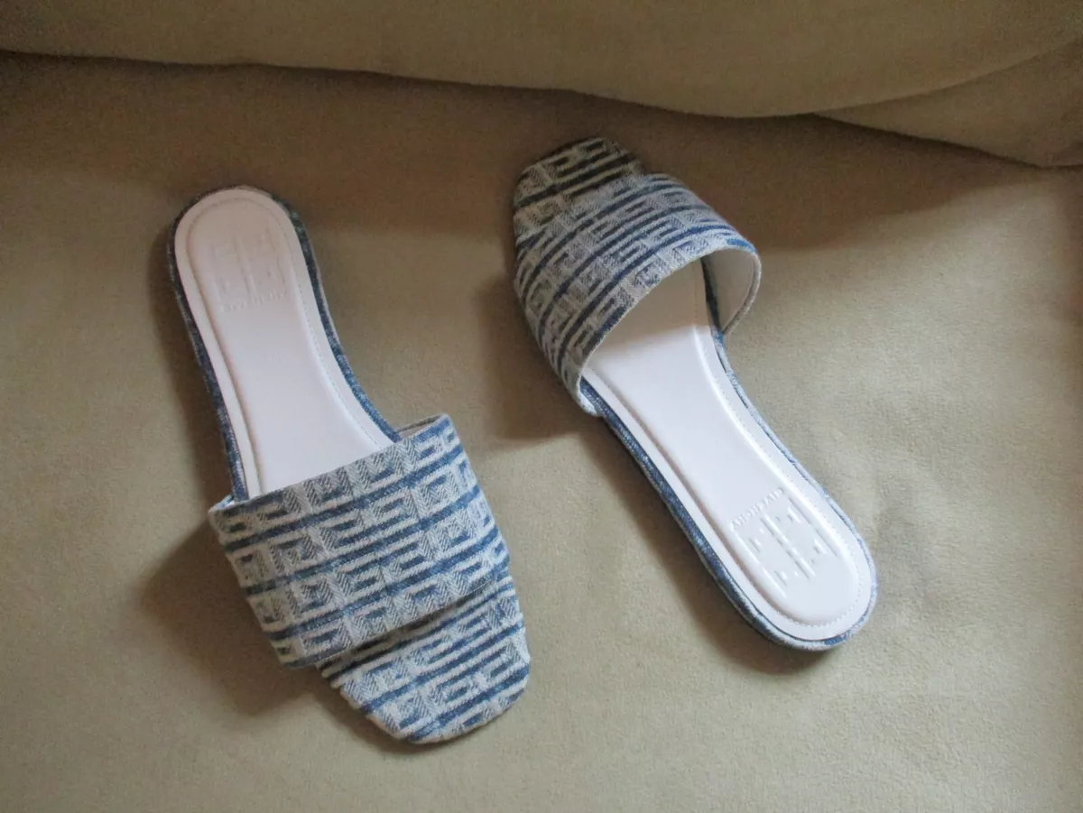 595 Givenchy 4 G Jacquard Slide Sandals Mules Flat Blue Denim 37