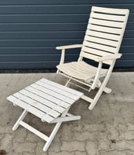 HERLAG Stuhl Gartenstuhl 60er Klappstuhl weiß Vintage mit Hocker / Beistelltisch