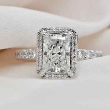 2.89 TCW Radiant Cut Moissanite Halo Engagement Ring IIn 14k White Gold Plated