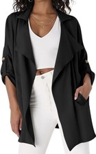 Women  s Long Sleeve Roll Up Casual Jacket Trendy Lightweight Blazer Large